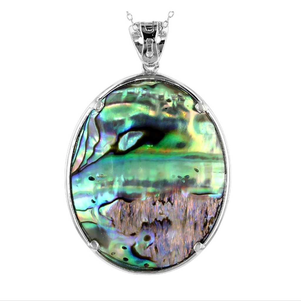 Abalone Shell Turquoise & Topaz Rhodium Over Sterling Silver Reversible Necklace